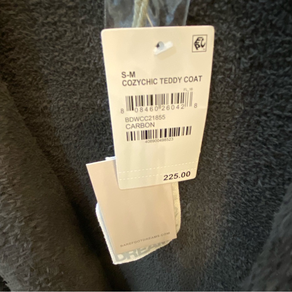 New Barefoot Dreams CozyChic Teddy Coat Coatigan Duster Cardigan Carbon Gray S/M - Picture 9 of 10